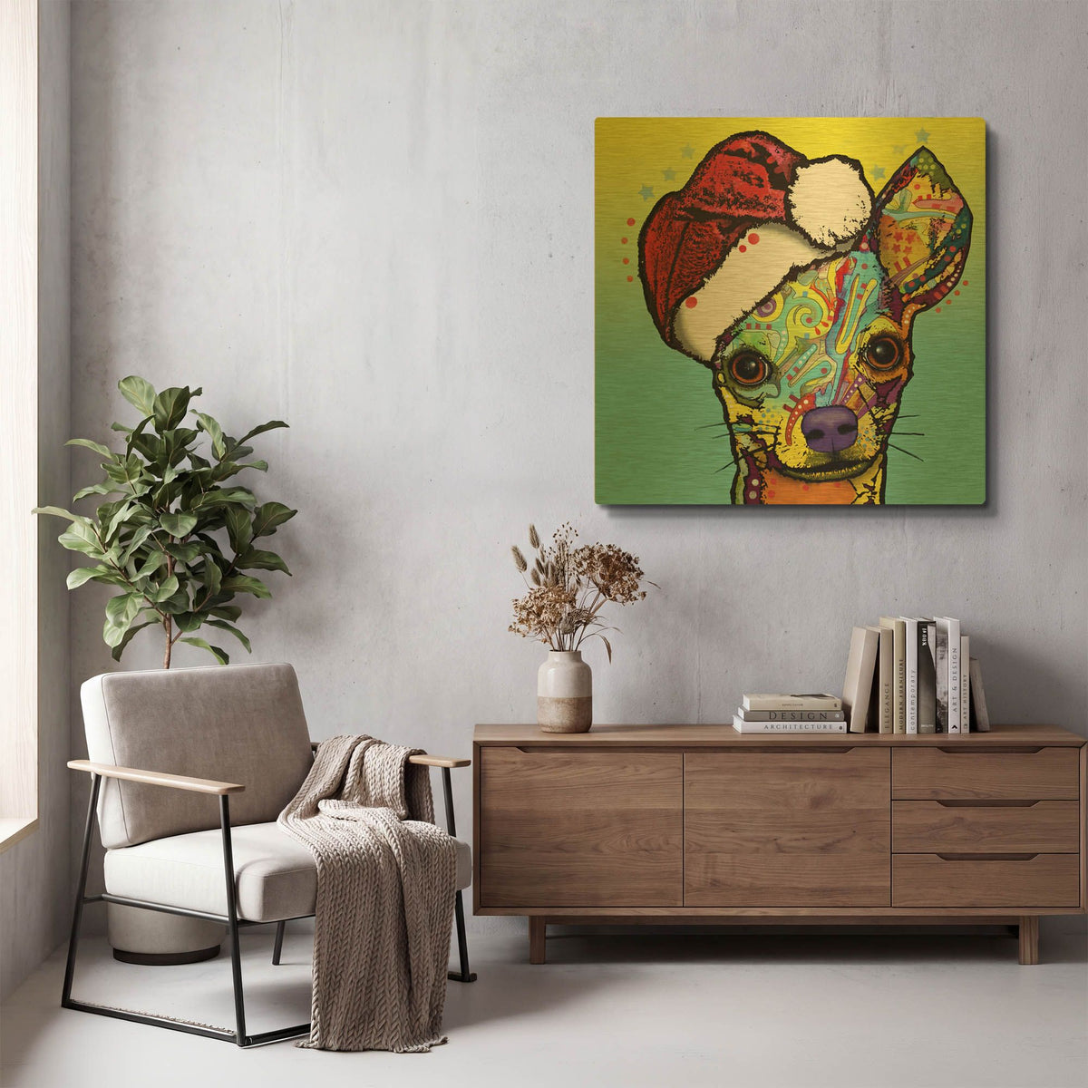 'Chihuahua Christmas' By Dean Russo Gold Metal Wall Art