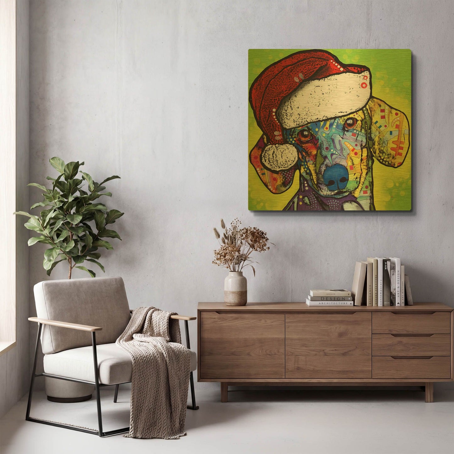 'Dachshund Christmas' By Dean Russo Gold Metal Wall Art