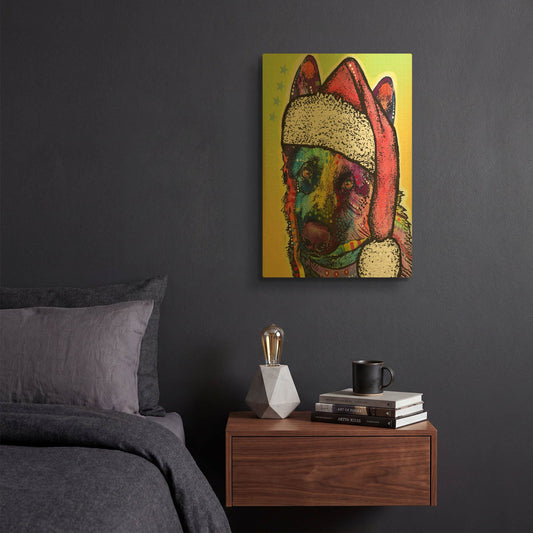 'German Shepherd Christmas' By Dean Russo Gold Metal Wall Art