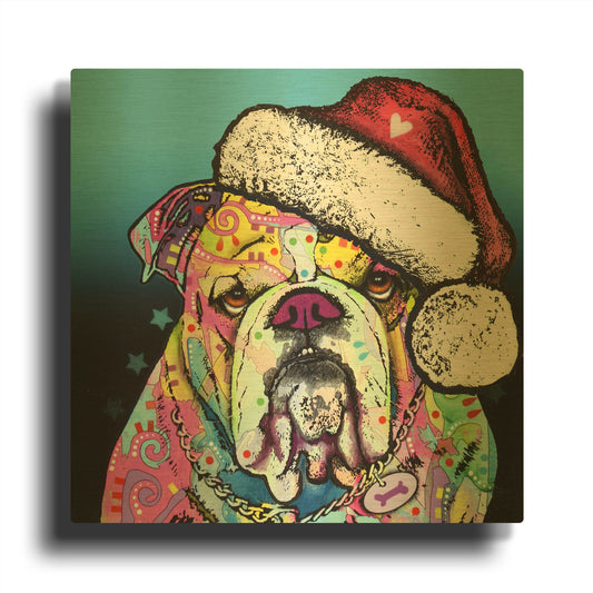 'The Bulldog Christmas' By Dean Russo Gold Metal Wall Art