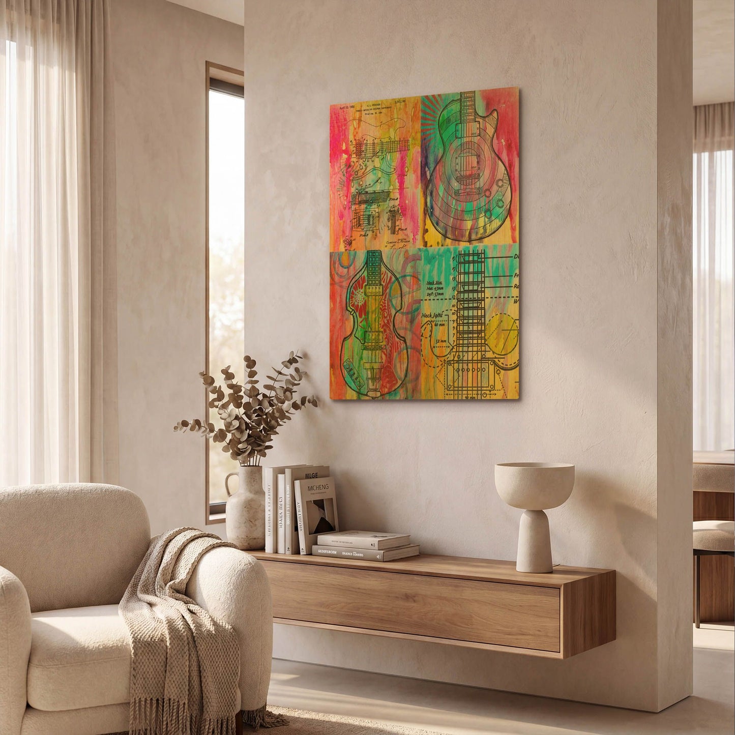 'Four Guitars' By Dean Russo Gold Metal Wall Art