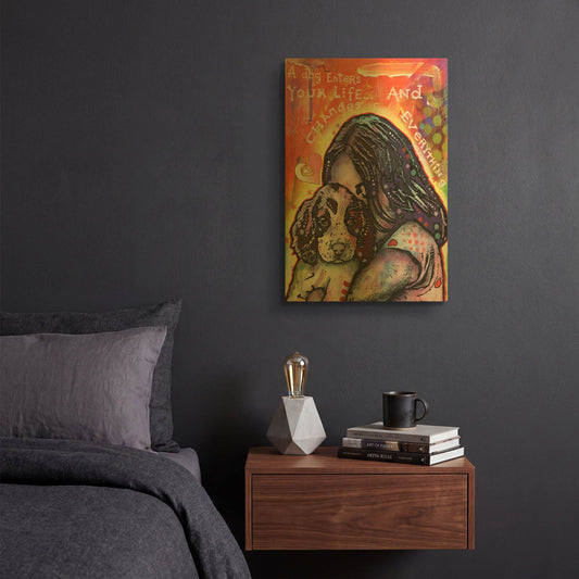 'A Dog Changes Everything' By Dean Russo Gold Metal Wall Art