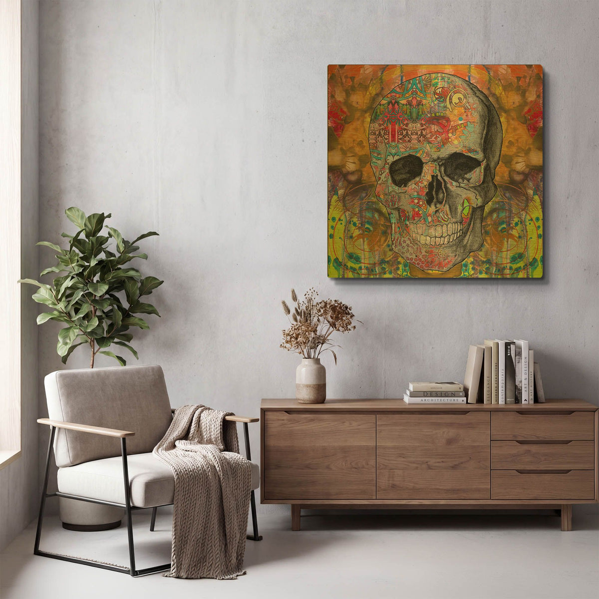 'Smile Skull' By Dean Russo Gold Metal Wall Art