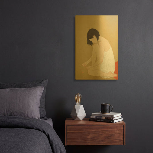 'A Woman Painting a Pedicure' By Sai Tamiya Gold Metal Wall Art