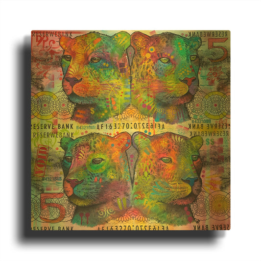 'Big Cat Reflect 5' By Dean Russo Gold Metal Wall Art