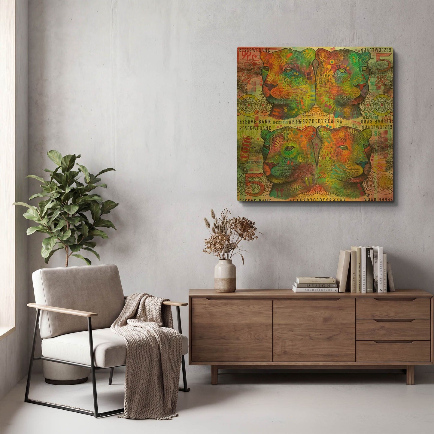 'Big Cat Reflect 5' By Dean Russo Gold Metal Wall Art
