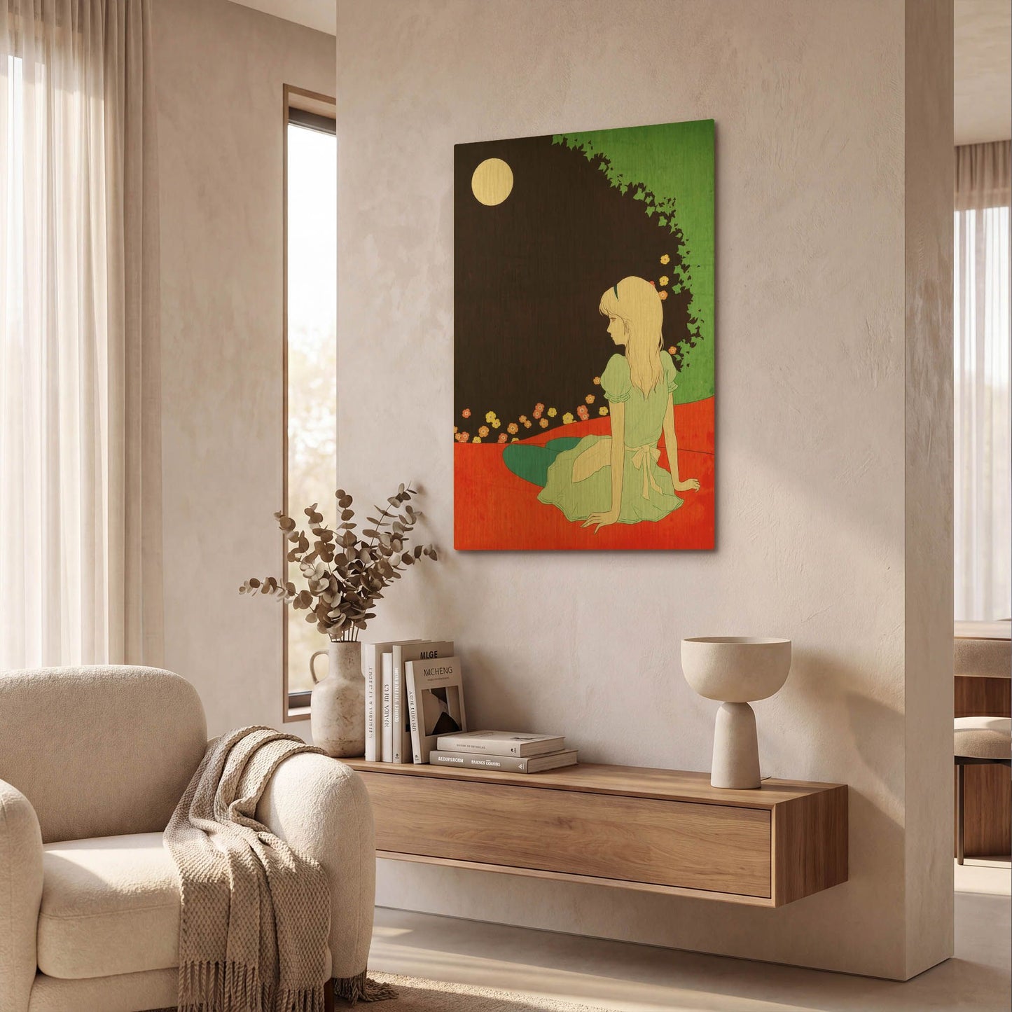 'Alice in the Moonlight' By Sai Tamiya Gold Metal Wall Art