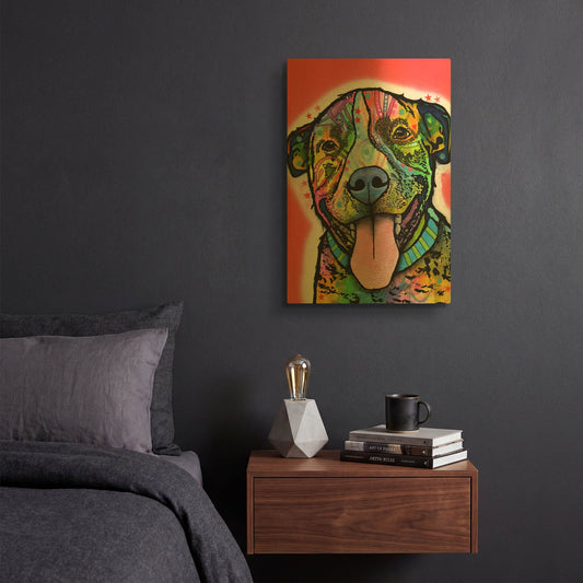'Smiling Pit Bull Zoey' By Dean Russo Gold Metal Wall Art