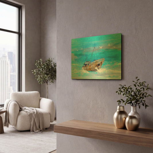 'Blue Sea' By Ata Alishahi Gold Metal Wall Art