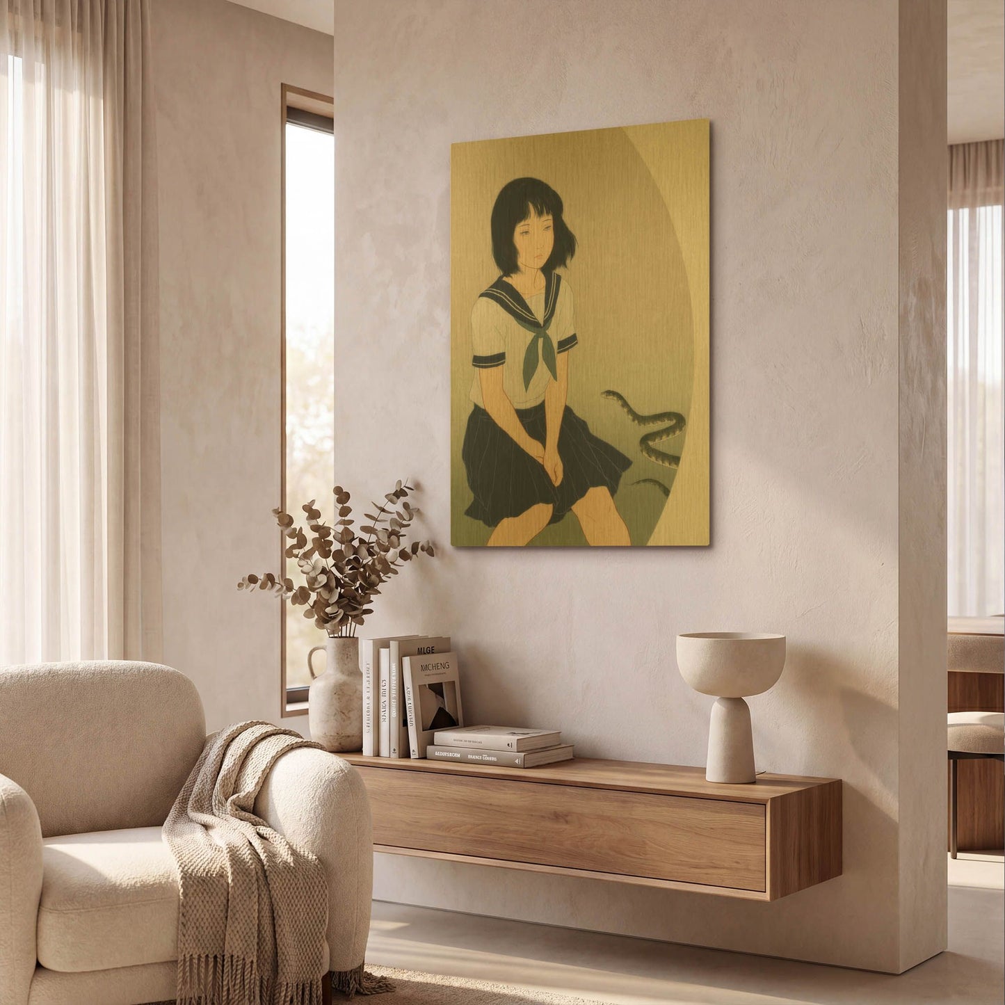 'Snake And Woman' By Sai Tamiya Gold Metal Wall Art