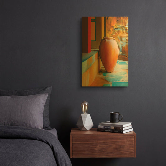 'Rustic Vase' By Ata Alishahi Gold Metal Wall Art