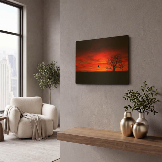 'Lone Tree And A Bird' By Ata Alishahi Gold Metal Wall Art