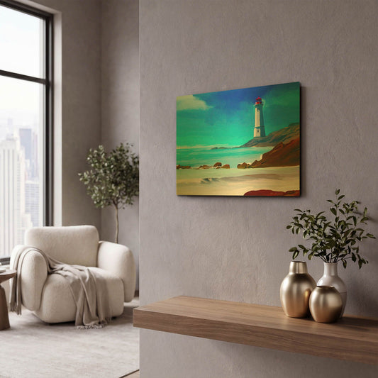 'White Lighthouse' By Ata Alishahi Gold Metal Wall Art