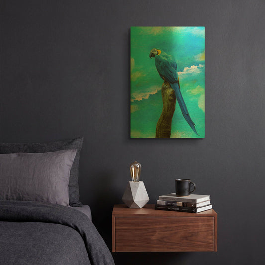 'Blue Parrot' By Ata Alishahi Gold Metal Wall Art