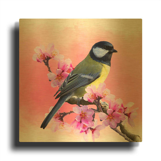 'Spring Bird 3A' By Ata Alishahi Gold Metal Wall Art