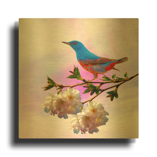 'Spring Bird 3B' By Ata Alishahi Gold Metal Wall Art