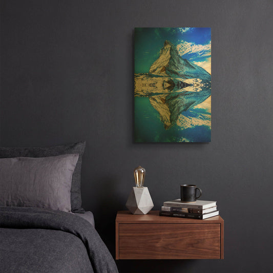 'Mountain Reflection' By Ata Alishahi Gold Metal Wall Art