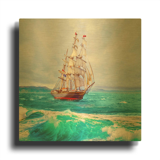 'Sailing The Ocean' By Ata Alishahi Gold Metal Wall Art