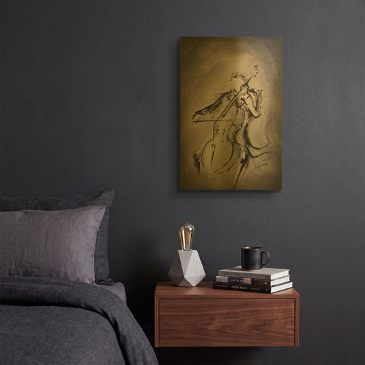 'The Cellist' By Marc Allante Gold Metal Wall Art