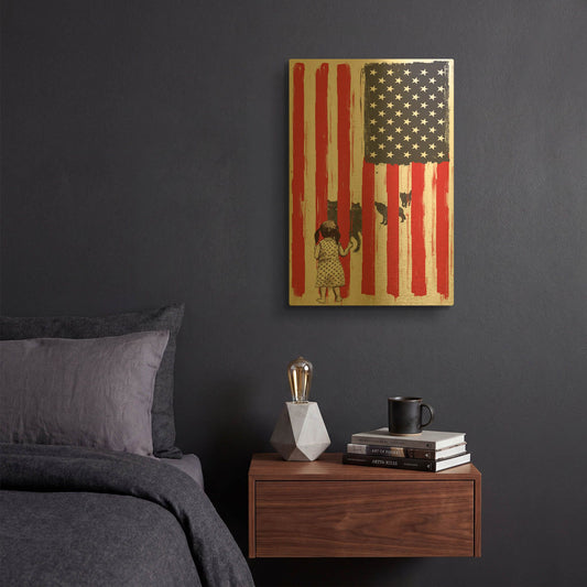 'Little Girl and Wolves' By GraphINC Gold Metal Wall Art
