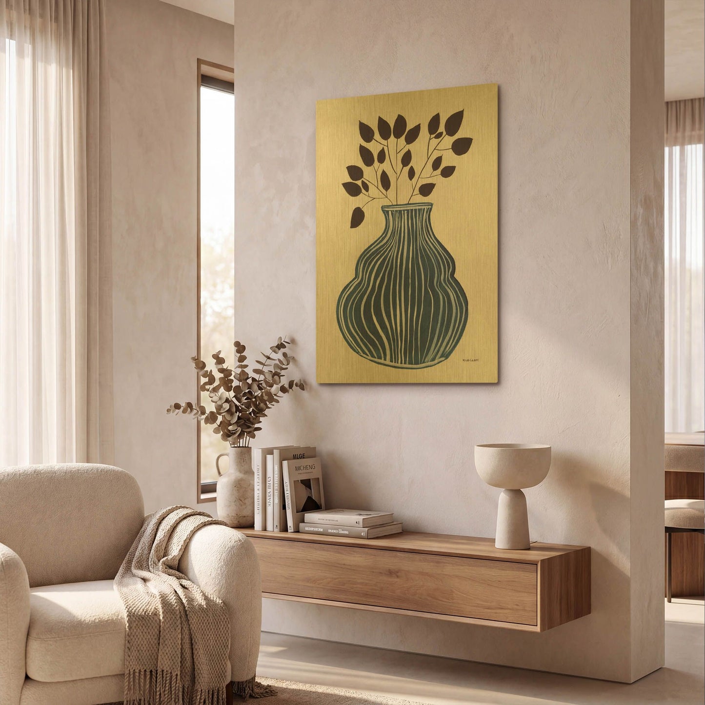 'Lapis Vase' By Megan Galante Gold Metal Wall Art