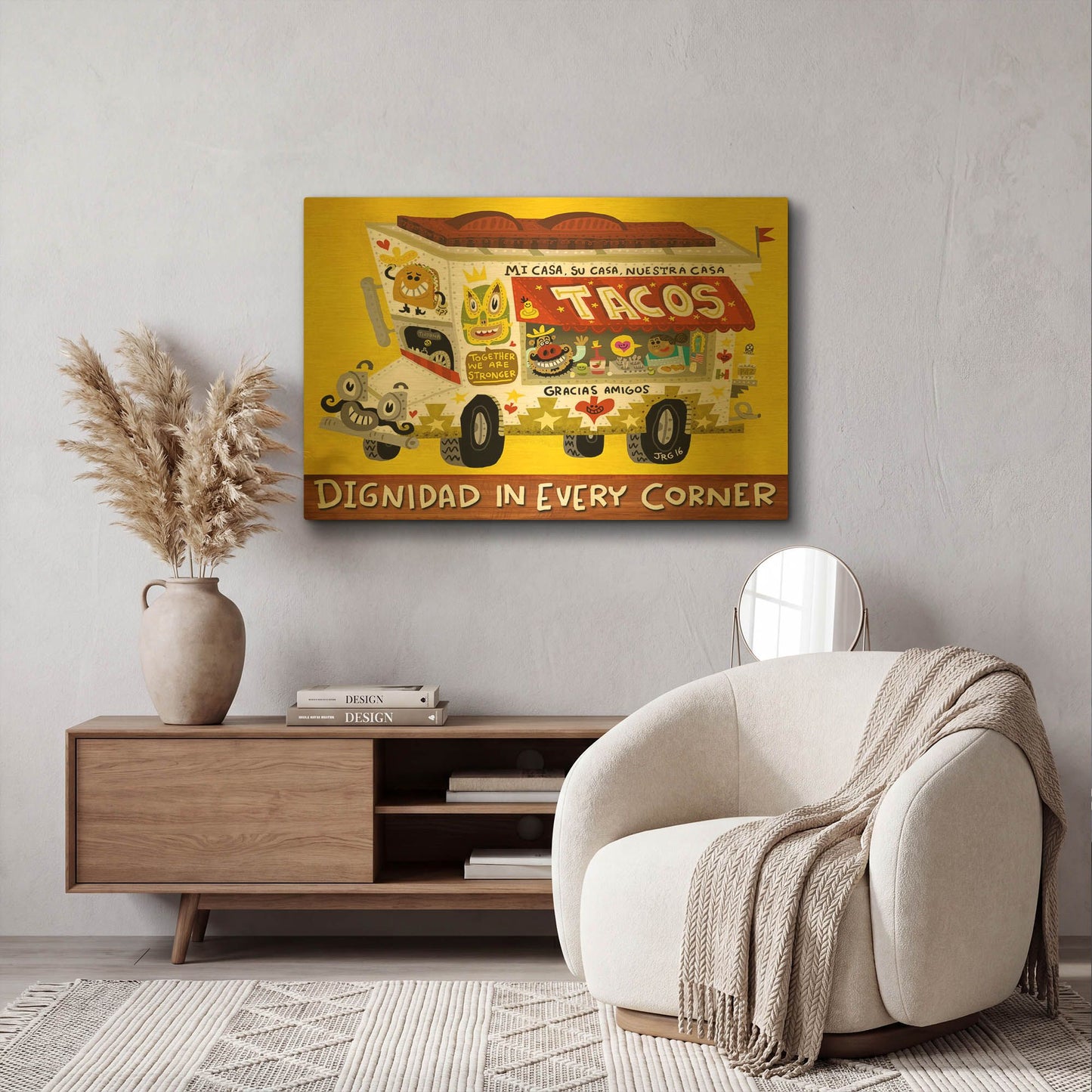 'Taco Truck G818D RAW' By Jorge R. Gutierrez Gold Metal Wall Art