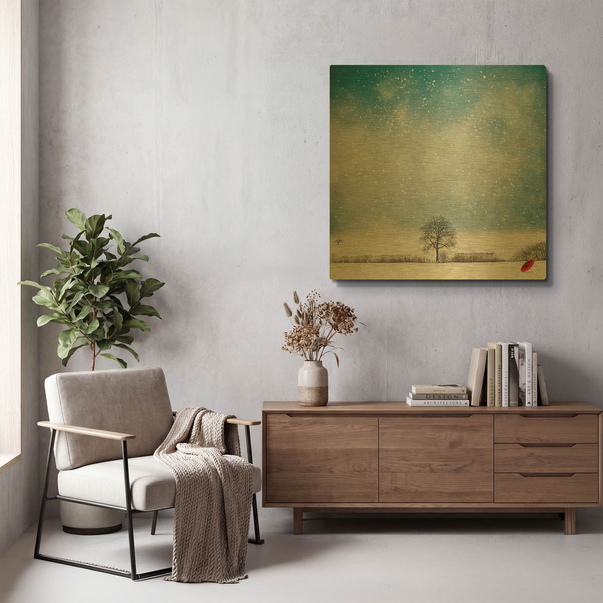 'The Red Umbrella' By Philippe Sainte Gold Metal Wall Art