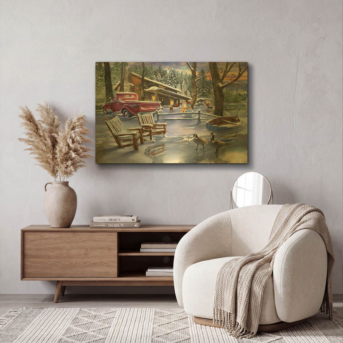 'Winter Cabin' By Bigelow Illustrations Gold Metal Wall Art