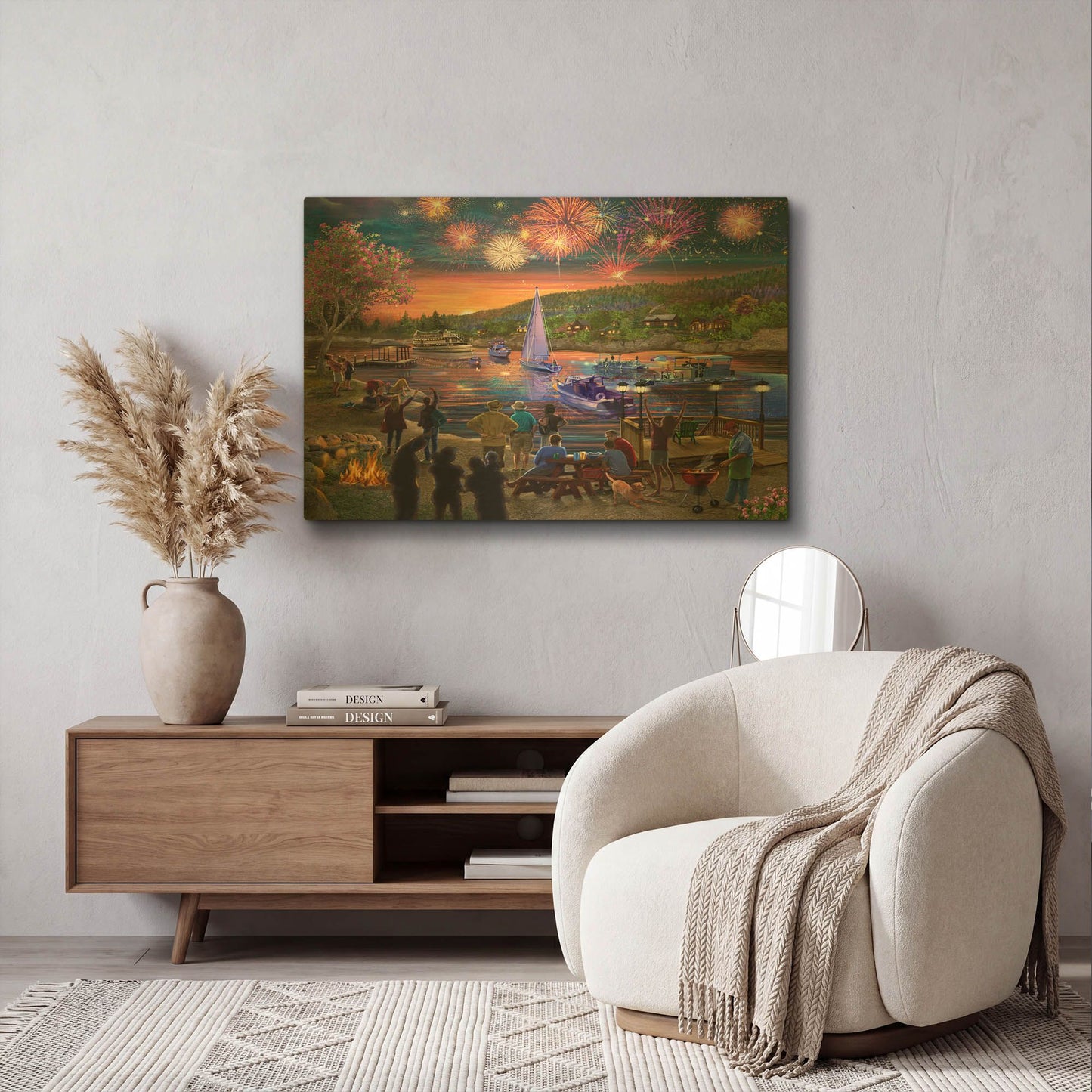 'Summer Fireworks 2' By Bigelow Illustrations Gold Metal Wall Art