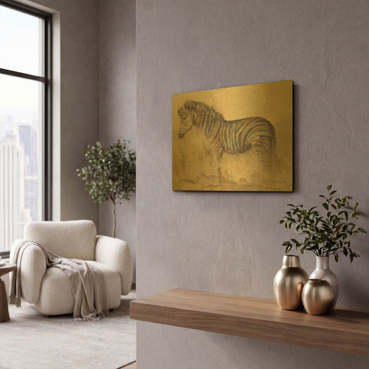 'Global Zebra Light Crop' By Cheri Blum Gold Metal Wall Art