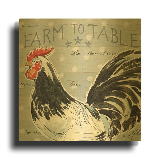 'Roosters Call III' By Daphne Brissonnet Gold Metal Wall Art