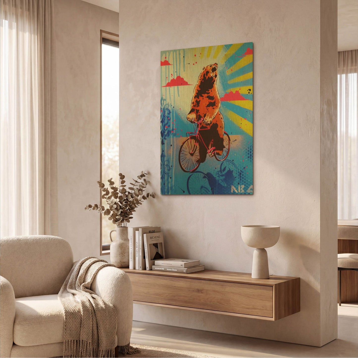 'Bear Back Rider' By AbcArtAttack Gold Metal Wall Art