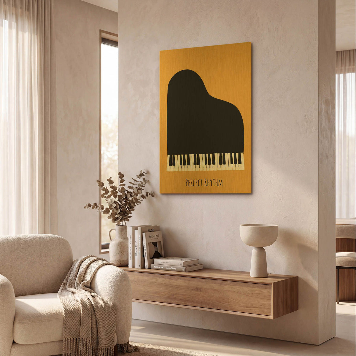 'Piano' By Ayse Gold Metal Wall Art