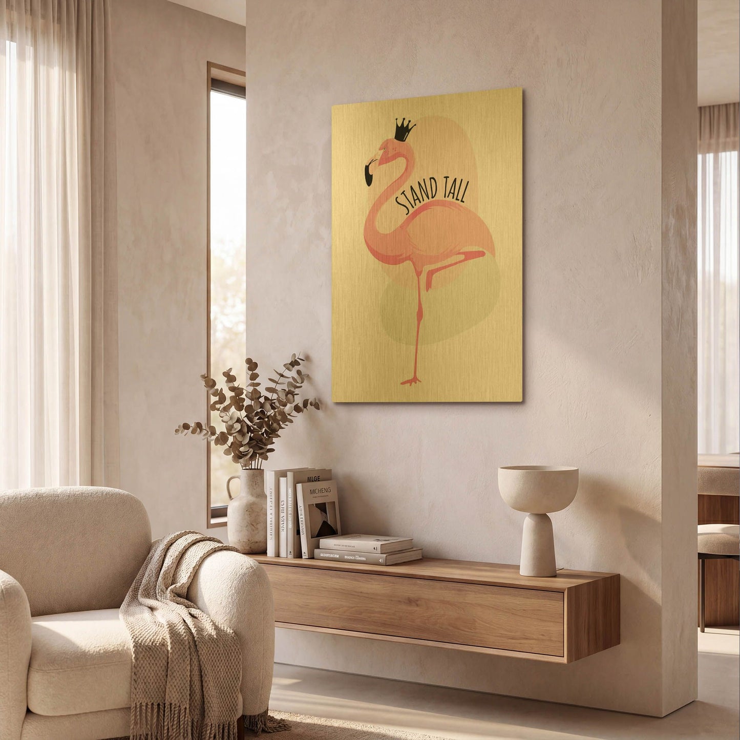 'Flamingo' By Ayse Gold Metal Wall Art
