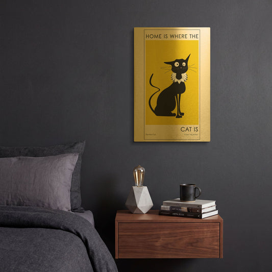 'Home Is where The Cat Is' By Ayse Gold Metal Wall Art