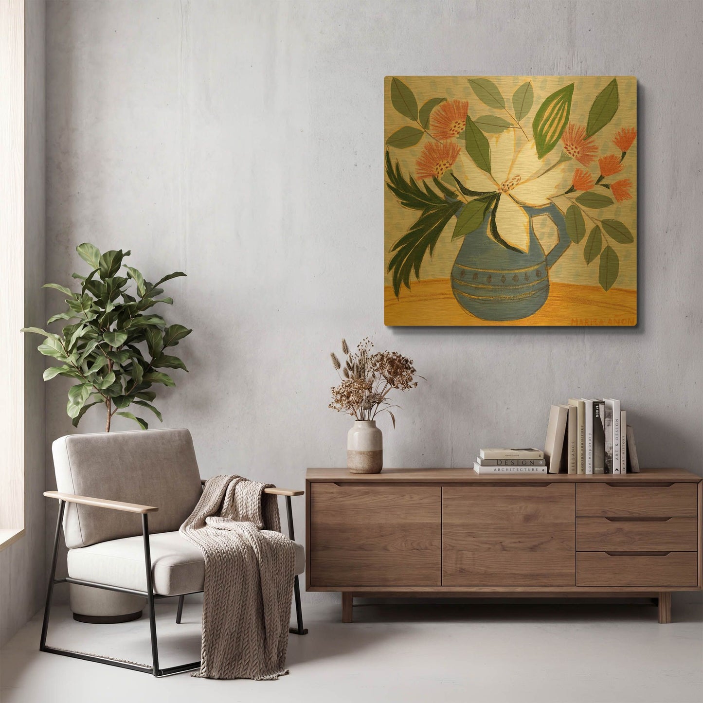 'April Florals 11' By Marisa Anon Gold Metal Wall Art