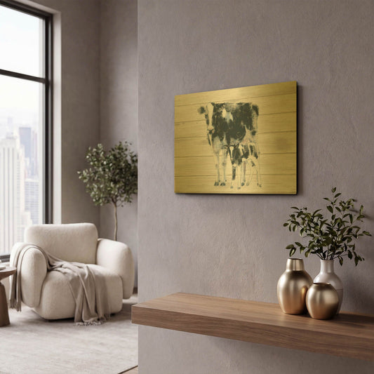 'Cow and Calf on Wood' By Emily Adams Gold Metal Wall Art