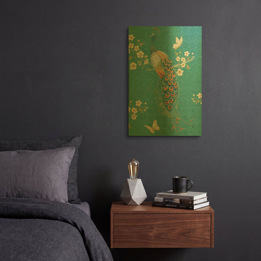 'Ornate Peacock XD' By Daphne Brissonnet Gold Metal Wall Art