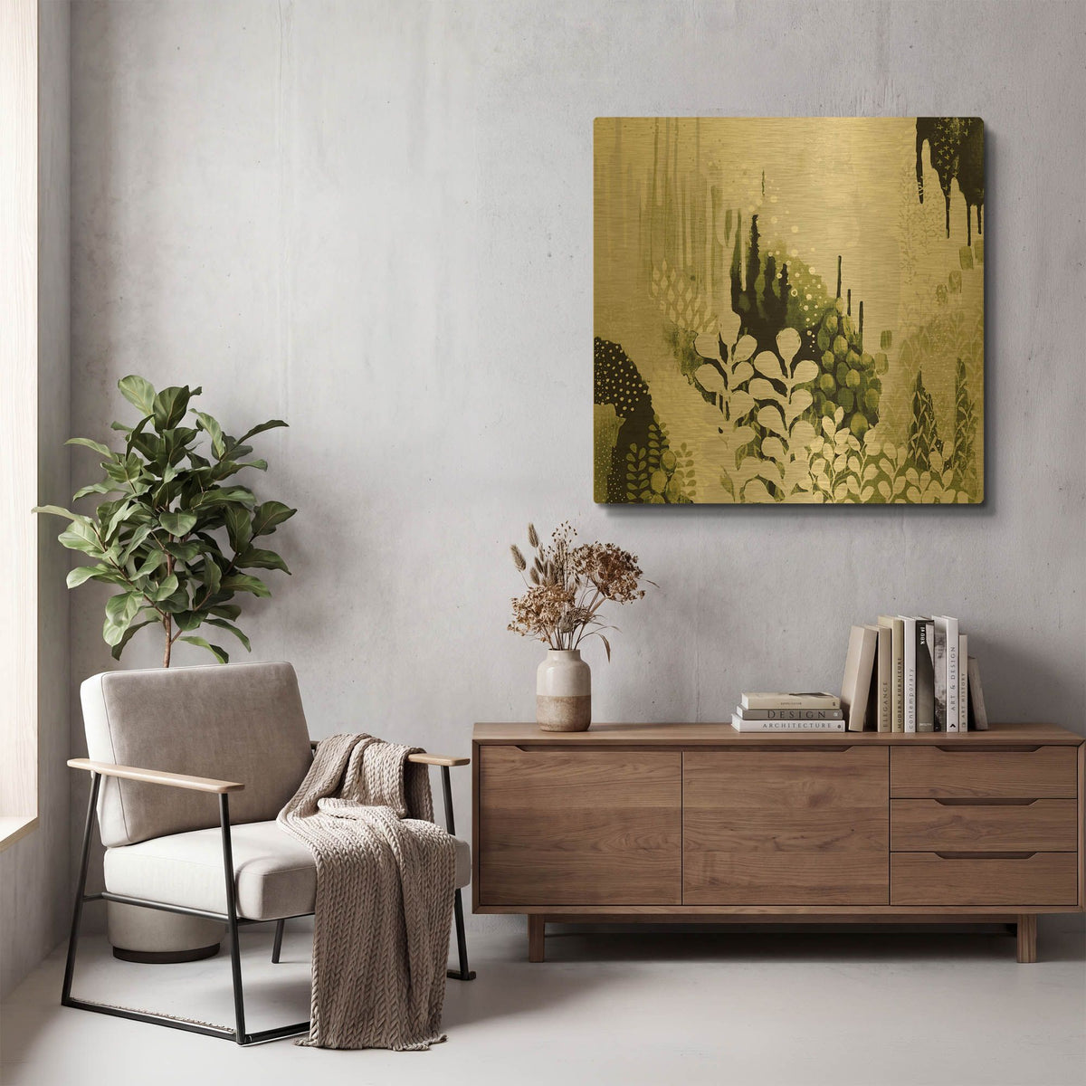 'BW Forest II with Green' By Kathy Ferguson Gold Metal Wall Art