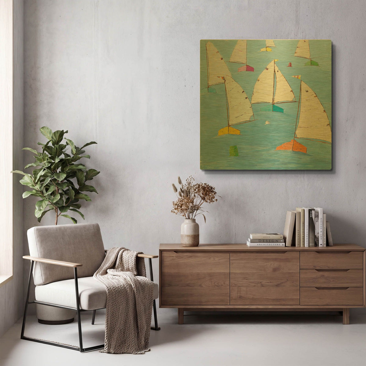 'Regatta V' By Phyllis Adams Gold Metal Wall Art