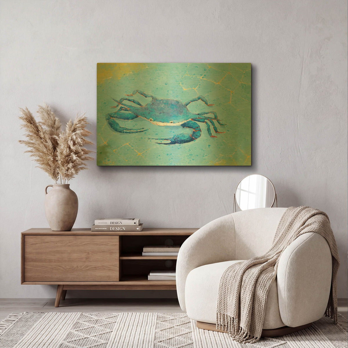 'Blue Crab V' By Phyllis Adams Gold Metal Wall Art