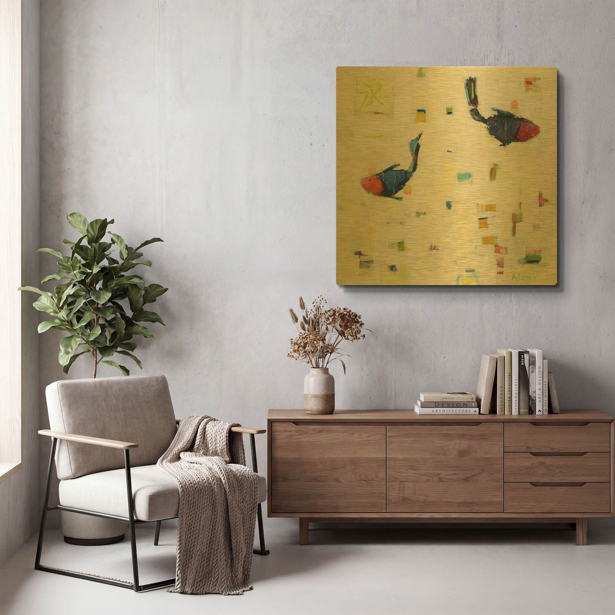 'One Fish Two Fish' By Phyllis Adams Gold Metal Wall Art