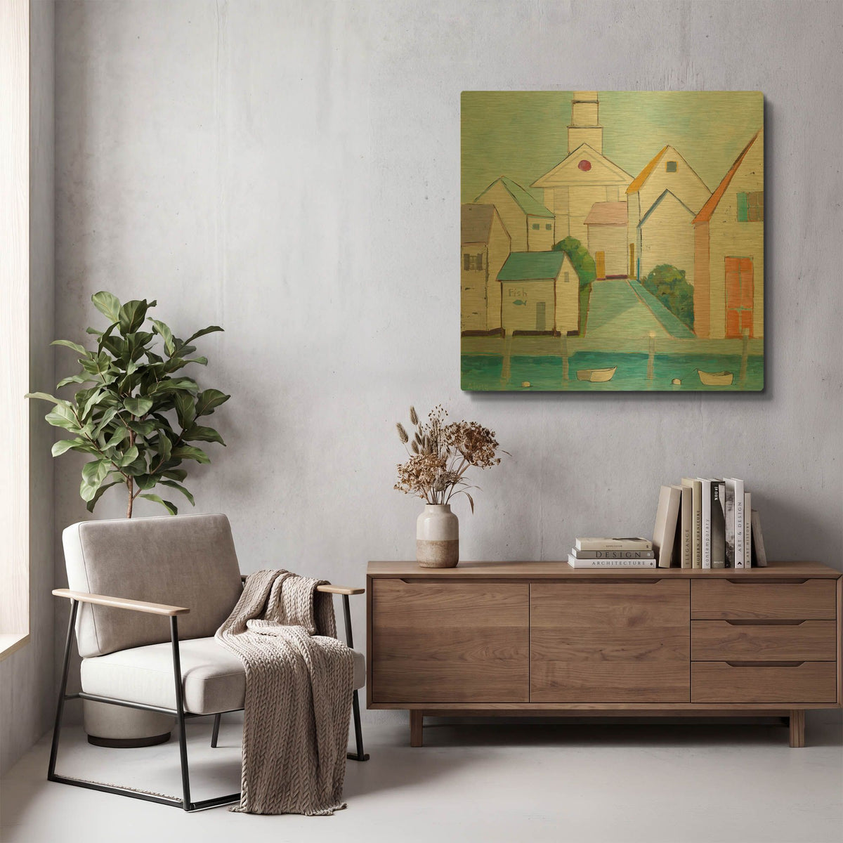 'Harbor Town III' By Phyllis Adams Gold Metal Wall Art