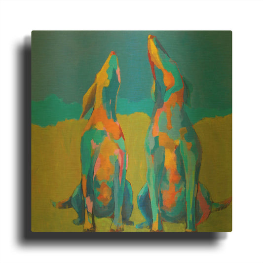 'Howling Hounds' By Phyllis Adams Gold Metal Wall Art