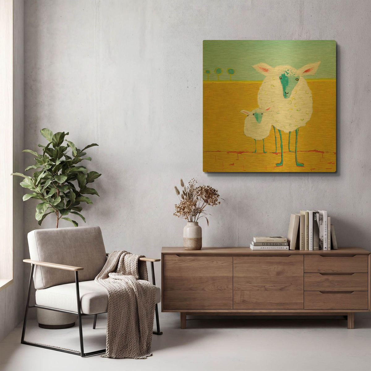 'Mama and Baby Sheep' By Phyllis Adams Gold Metal Wall Art