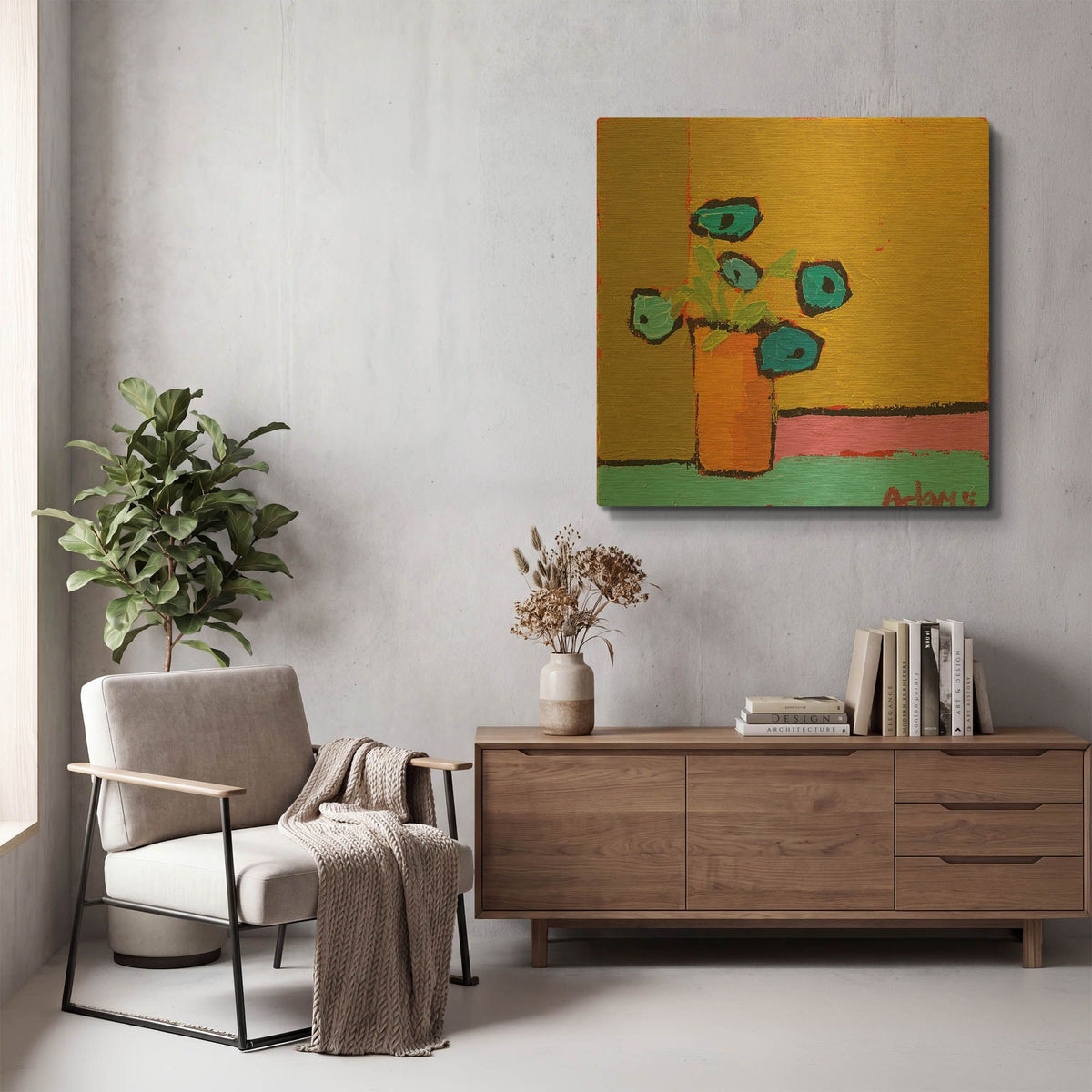 'Orange Vase' By Phyllis Adams Gold Metal Wall Art