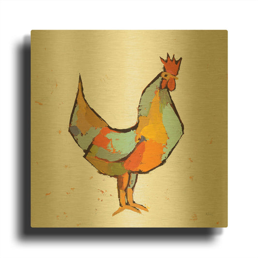 'The Strutter on White' By Phyllis Adams Gold Metal Wall Art