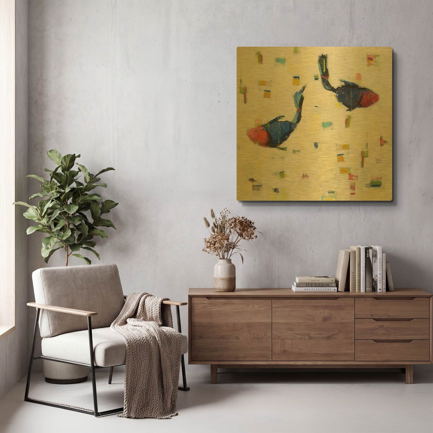 'One Fish Two Fish Big' By Phyllis Adams Gold Metal Wall Art