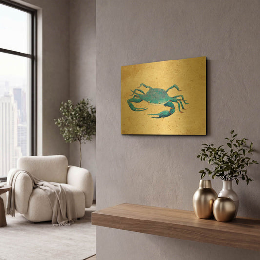 'Blue Crab V Neutral Crop' By Phyllis Adams Gold Metal Wall Art