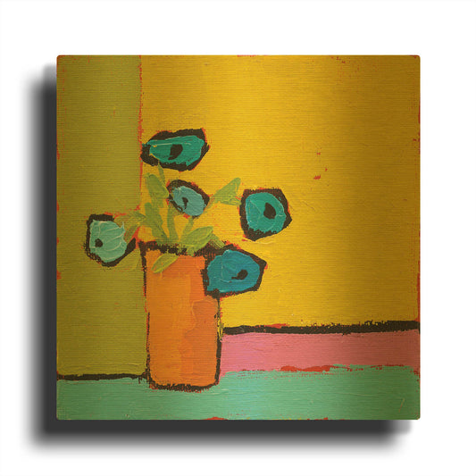 'Orange Vase Bright' By Phyllis Adams Gold Metal Wall Art